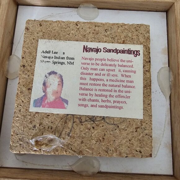 VTG AUTHENTIC SOUTHWEST NAVAJO SAND ART PAINTING Signed Wood Framed - Picture 2 of 6